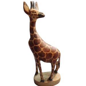 Hand Carved Solid Wood Giraffe Figurine